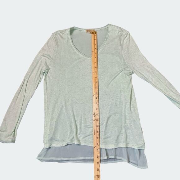 Democracy Top Womens Size M Sea Foam Green Knit over Chiffon Fairy Sparkle - Picture 6 of 6